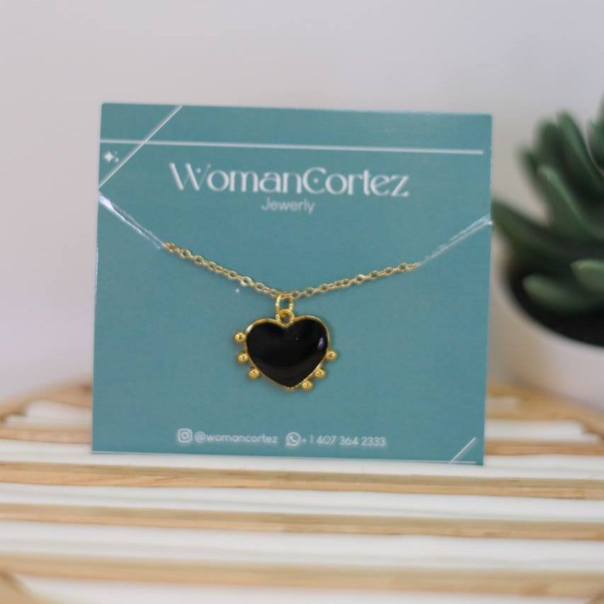 3 point black heart necklaces
